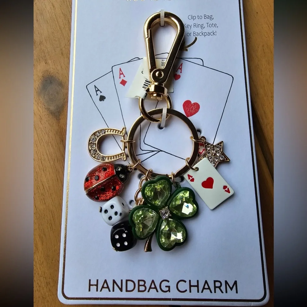 TRUE TO FORM Lucky Lady Dice Ladybug 4 Leaf Clover Ace Horseshoe Bag Charm NWT